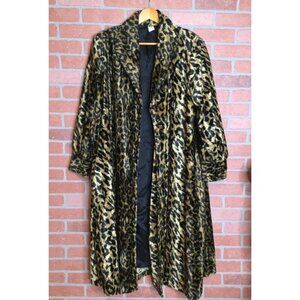 Vintage Glamour Plus Leopard Print Faux Fur Coat Long  Size M Mob Wife